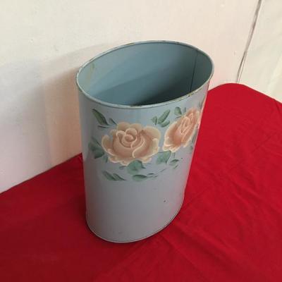 Vintage Floral Waste Can, Metal, Painted