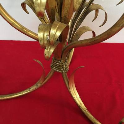 Italian Metal Floral Gilt Golden End Table, Glass Top 24