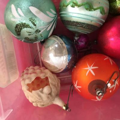 Lot Vintage Christmas Bulbs Glass Satin Decorated 