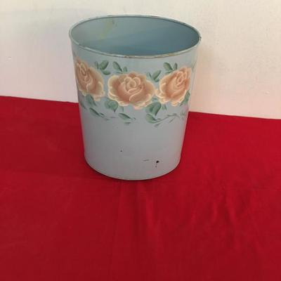 Vintage Floral Waste Can, Metal, Painted