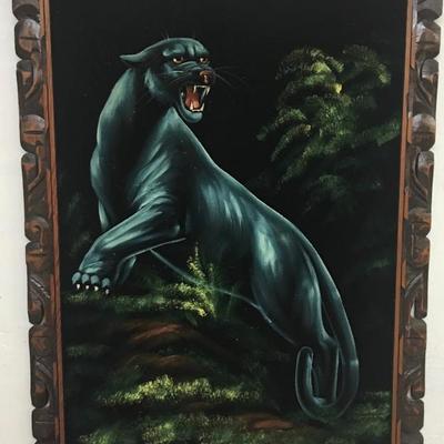 Black Velvet Panther Painting Vintage 30