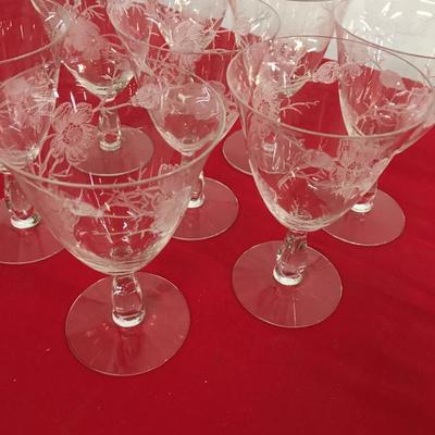 Etched Glass Set of 16 Crystal Glasses Wine Dessert Poppy? 