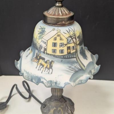American Winter Scene Currier & Ives Glass Lamp - Works