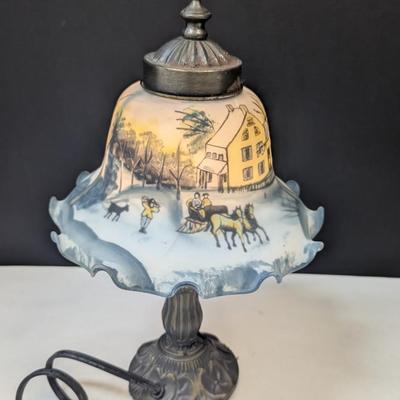 American Winter Scene Currier & Ives Glass Lamp - Works