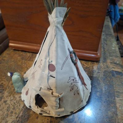miniature decorative teepee collectible- opens to display people inside