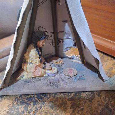 miniature decorative teepee collectible- opens to display people inside