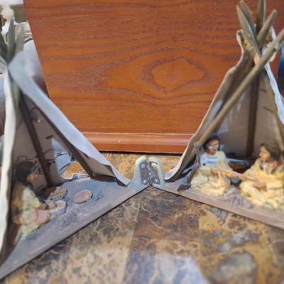 miniature decorative teepee collectible- opens to display people inside