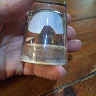 Native American "Painted Desert Sands" sand art shot glass.