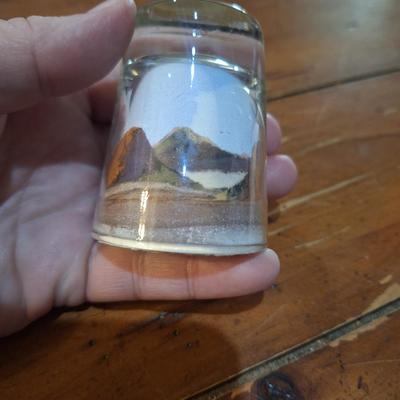 Native American "Painted Desert Sands" sand art shot glass.