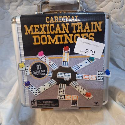 Cardinal Mexican Train Dominoes game set in an aluminum carry case