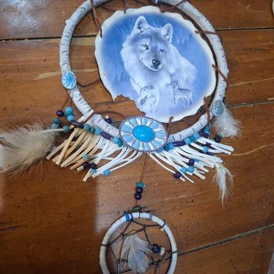 Native American-inspired wolf dreamcatcher, from The Bradford Exchange. Has some damage