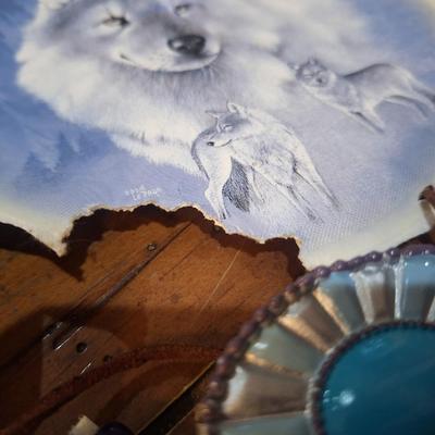 Native American-inspired wolf dreamcatcher, from The Bradford Exchange. Has some damage
