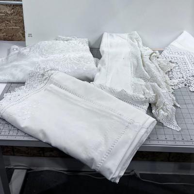 4 Crochet Edged White Table Cloths