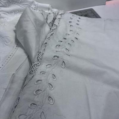 (3) Large White Hand Crafted Table Cloths, Cut OUT 