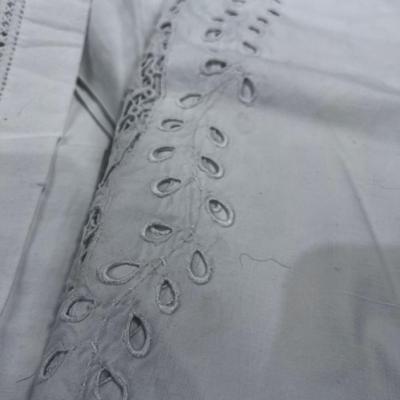 (3) Large White Hand Crafted Table Cloths, Cut OUT 