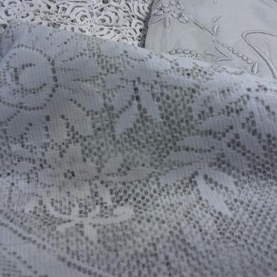 (3) Large White Hand Crafted and Machine Round Table Cloths, Cut OUT 