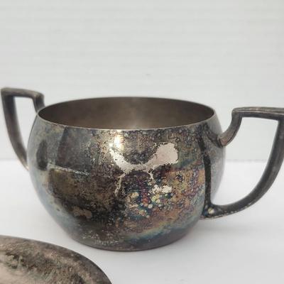 Vintage Silver Tone Creamer Sugar Bowl And Oval Serving Tray Three Piece Tabletop Set