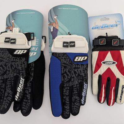 DeBeer Lacrosse Gloves Lot of 3 Pairs Black Blue Red White Adjustable Fit Grip New Old Stock