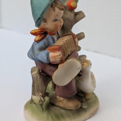 Vintage Ceramic Figurine Boy With Accordion And Goose "By The Old Apple Tree"