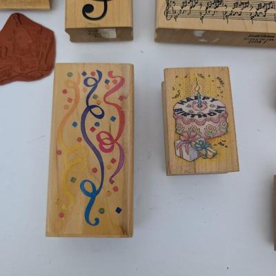 Lot Rubber Stamps Wood Mounted Crafting Music Birthday Anniversary Borders Designs