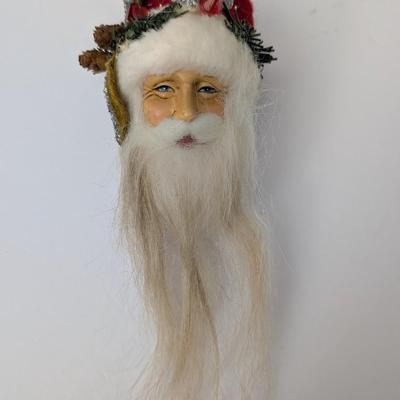 Vintage Santa Claus Face Ornament With Long Beard Holiday Decoration