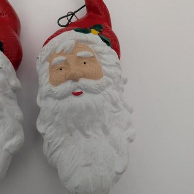 Set Of 3 Vintage Ceramic Santa Claus Face Ornaments Hand Painted Christmas Dcor