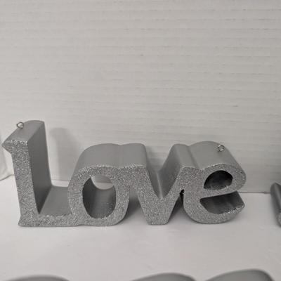 Set Of 4 Silver Glitter Holiday Word Signs Peace Love Joy Noel Christmas Dcor