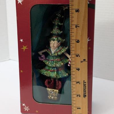 Costco Glittered Christmas Tree Elf Ornament With Candy Cane In Box