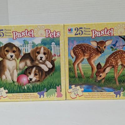 Lot Of 2 MB Pastel Pets 25 Piece Puzzles Puppies And Fawns Ages 3 To 7