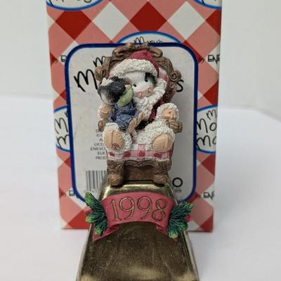 1998 Enesco Mary's Moo Moos Santa With Child Bell Figurine #371297 With Box