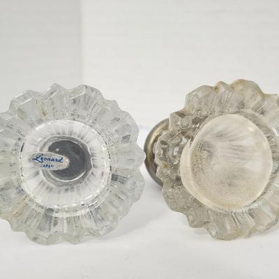 Leonard Japan Ribbed Glass Salt Pepper Shakers Silver Tone Lids Matching Table Set