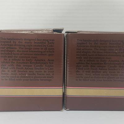 Avon Revolutionary Soldier Head Candle Lot of 2 Smokers Fresh Aroma Candles Vintage Americana With Boxes