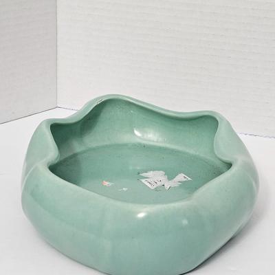 Mid-Century Modern Planter Aqua Ombre Wavy Scalloped Rim Console Bowl