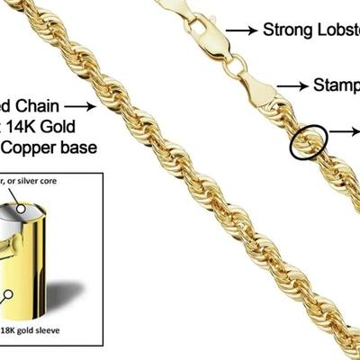 Solid 14k Yellow Gold Filled Rope Chain Necklace (4.2 mm, 18 inch)