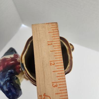 Figural Ceramic Parrot Tree Stump Vase Majolica Style Glazed Bird Floral Decorative Pottery