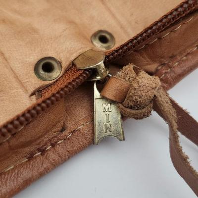 Tooled Leather Zip Around Wallet Floral Basketweave Design Unmarked Brown Leather Accessory