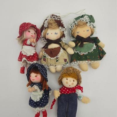 Vintage Cloth Mini Rag Dolls Fabric Dolls Bonnet Dresses Handmade Style Mixed Lot