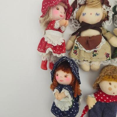 Vintage Cloth Mini Rag Dolls Fabric Dolls Bonnet Dresses Handmade Style Mixed Lot