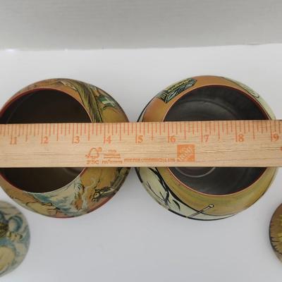 Vintage Bristol Ware Santa Claus Tin Container 1980 and Cheinco Santa Tin Replica Pair