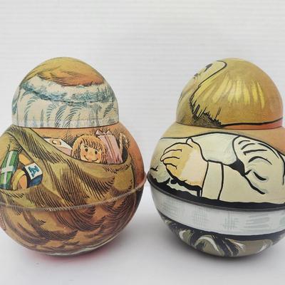 Vintage Bristol Ware Santa Claus Tin Container 1980 and Cheinco Santa Tin Replica Pair