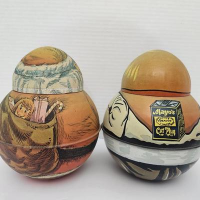 Vintage Bristol Ware Santa Claus Tin Container 1980 and Cheinco Santa Tin Replica Pair