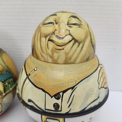 Vintage Bristol Ware Santa Claus Tin Container 1980 and Cheinco Santa Tin Replica Pair