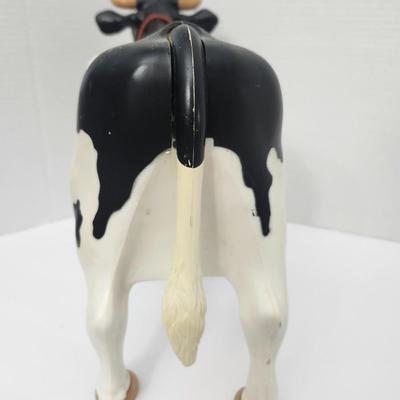 Black and White Cow Figurine with Bell Farm Animal Decor Plastic Figure