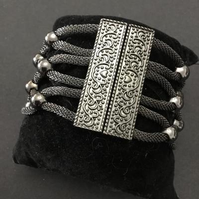 Gun metal, gray mesh, rhinestone bracelet