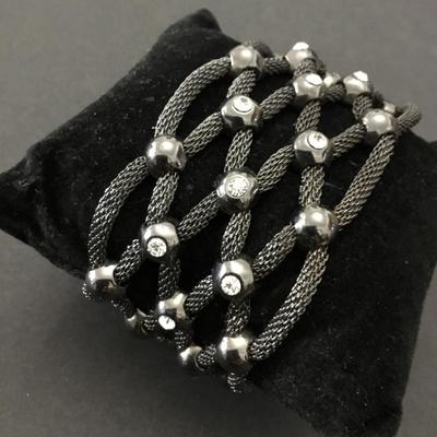 Gun metal, gray mesh, rhinestone bracelet