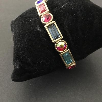 Beautiful, vintage, goldtone, multicolored rhinestone stretch bracelet