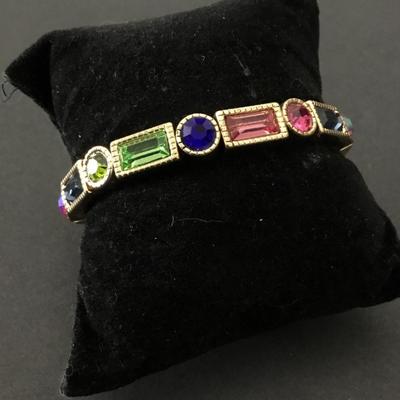Beautiful, vintage, goldtone, multicolored rhinestone stretch bracelet