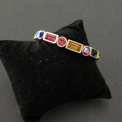 Beautiful, vintage, goldtone, multicolored rhinestone stretch bracelet