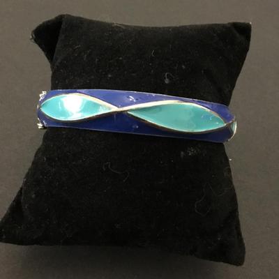 Vintage, silver, toned, enameled, hinged bangle bracelet