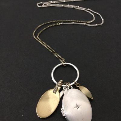 Silver and gold, toned, locket, charm necklace